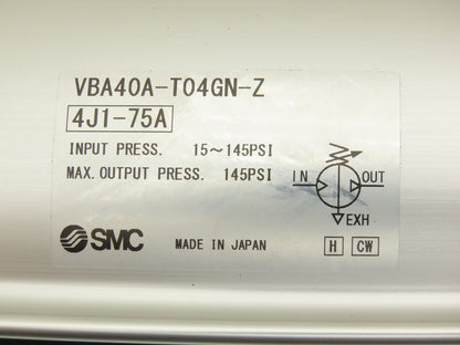 SMC VBA40A-T04GN-Z Booster Regulator 0-145psi 1/2"NPT