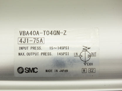 SMC VBA40A-T04GN-Z Booster Regulator 0-145psi 1/2"NPT