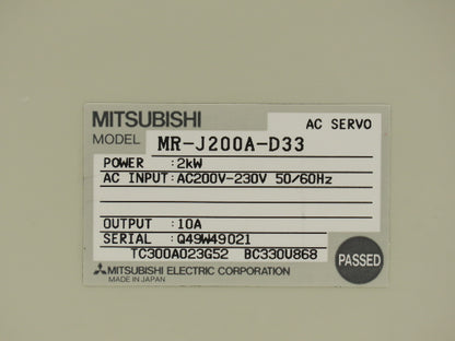 Mitsubishi MR-J200A-D33 AC Servo Drive Module 2kW 10A 200-230V 3Ph