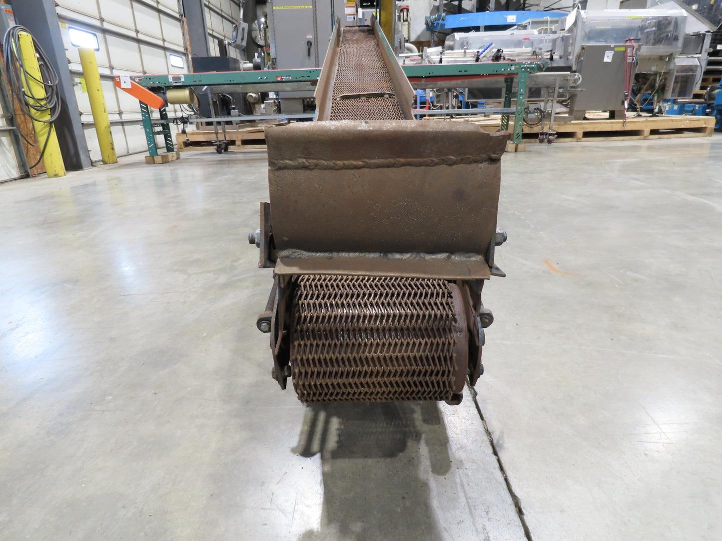 11' 5" Incline Parts Conveyor Steel Wire Mesh 8"Belt 460V 3PH 65FPM Chain Drive