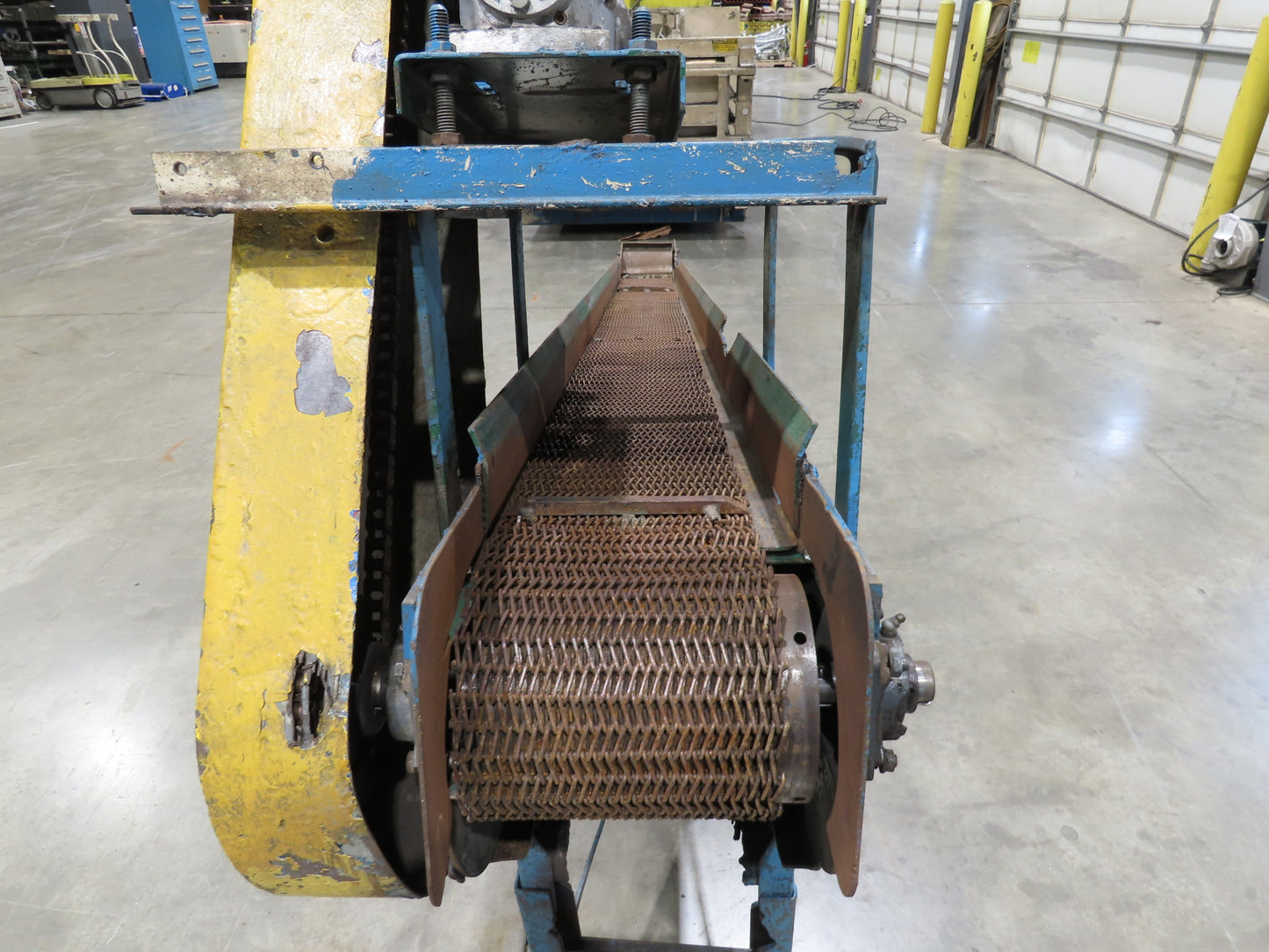 11' 5" Incline Parts Conveyor Steel Wire Mesh 8"Belt 460V 3PH 65FPM Chain Drive