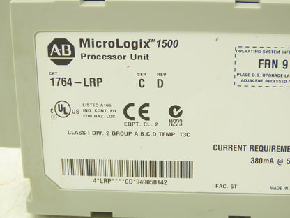 Allen Bradley 1764-LRP MicroLogix 1500 Processor Unit Ser C Rev D FRN 9