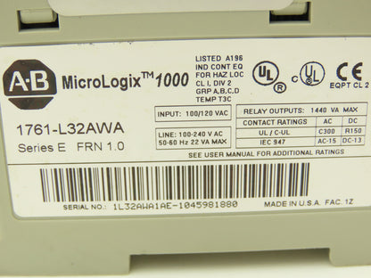 Allen Bradley 1761-L32AWA MicroLogix 1000 PLC Controller 100-240VAC Series E