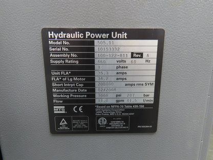 MTS 505.11 SilentFlo Hydraulic Power Unit 11GPM 3000PSI 25Hp 460V 3Ph
