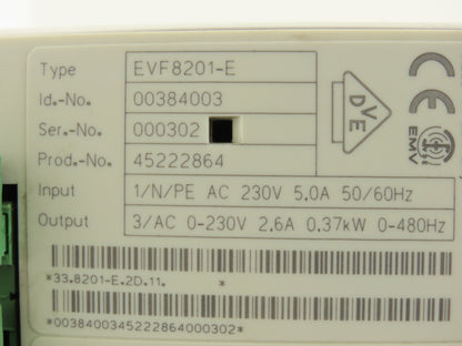Lenze EVF8201-E VFD Motor Drive Inverter 230V 1Ph In 0.37kW 2.6A 3PH 230V Out