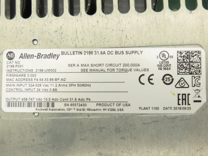 Allen Bradley 2198-P031 Kinetix 5700 DC Bus Power Supply 480VAC In 24VDC In