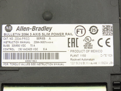 Allen Bradley 2094-PRS3 3 Axis Slim Power Rail Backplane Module Ser A