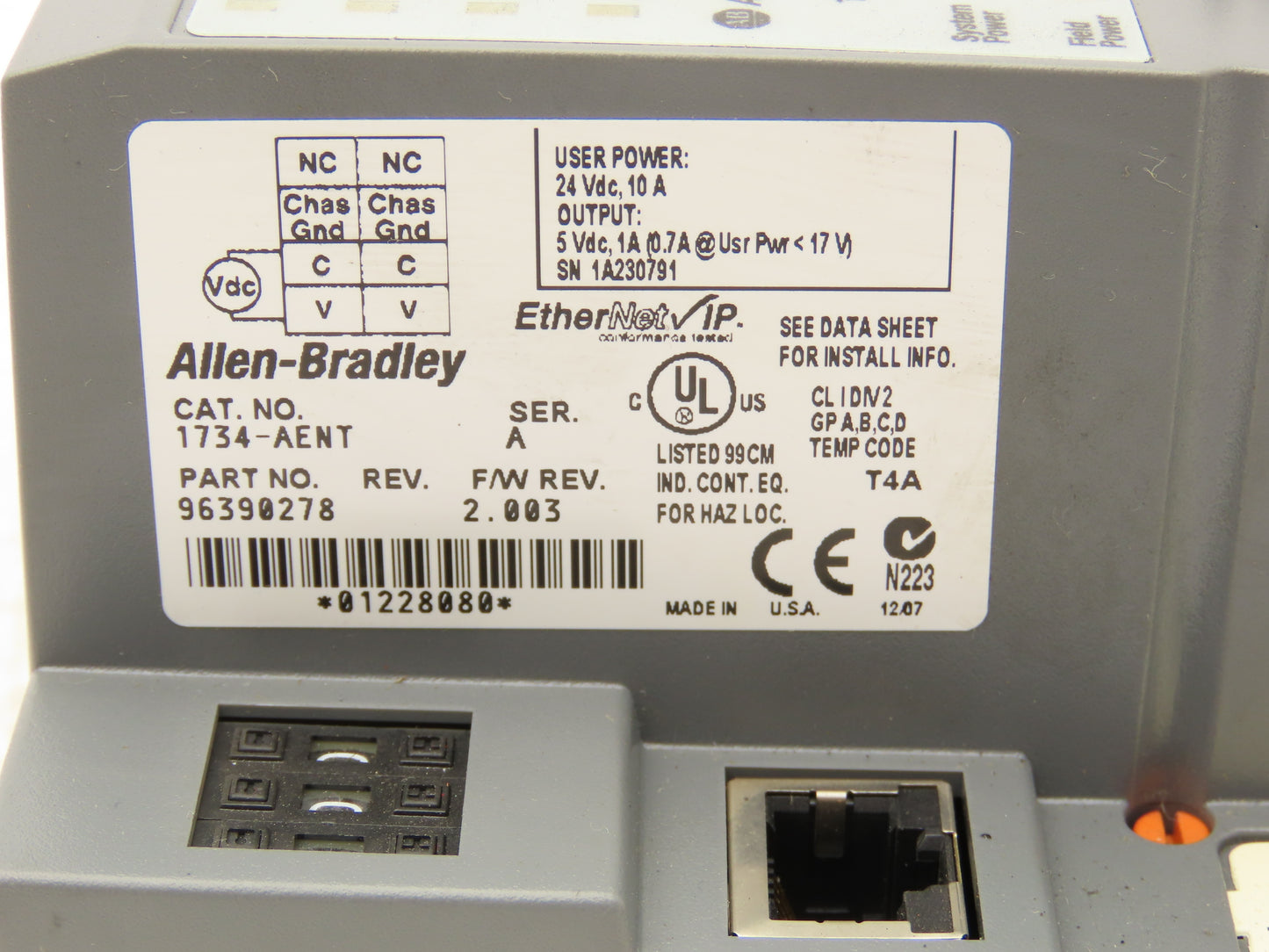 Allen Bradley Point I/O Ethernet Communication Adapter Assembly w/40 In-36 Out