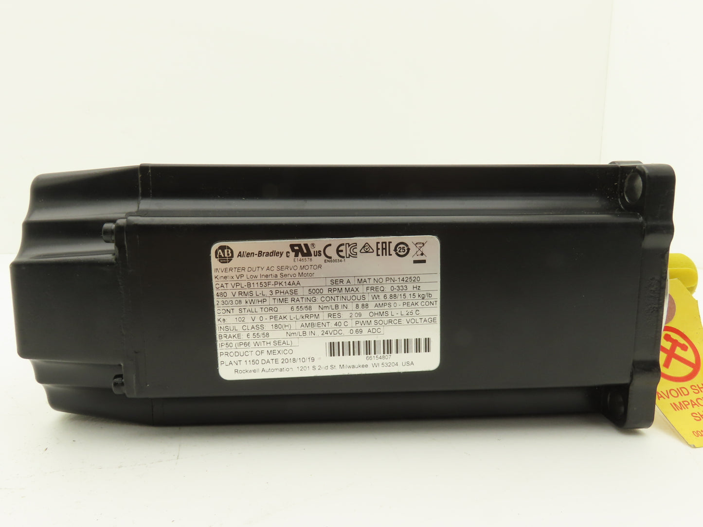 Allen Bradley VPL-B1153F-PK14AA Low Inertia Servo Motor Kinetix 3.08Hp 24V Brake