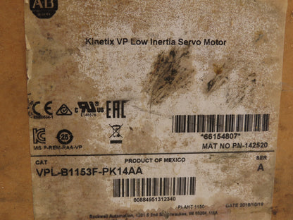 Allen Bradley VPL-B1153F-PK14AA Low Inertia Servo Motor Kinetix 3.08Hp 24V Brake