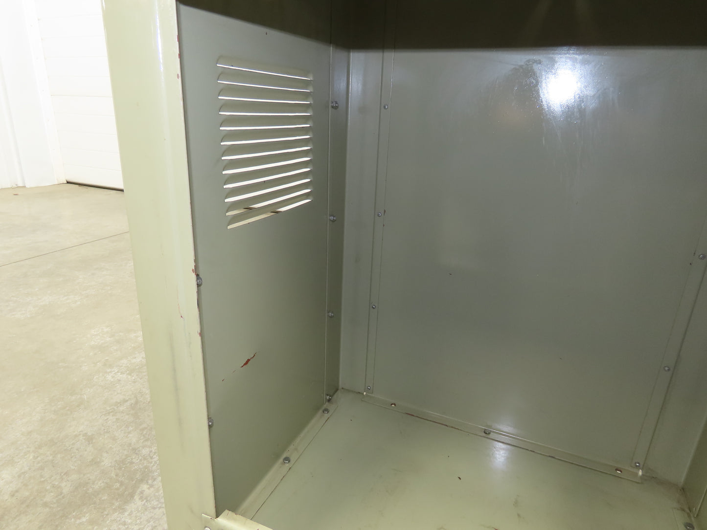 Vintage MCM Olive Green Industrial Metal Cabinet  Side Vents Single Door