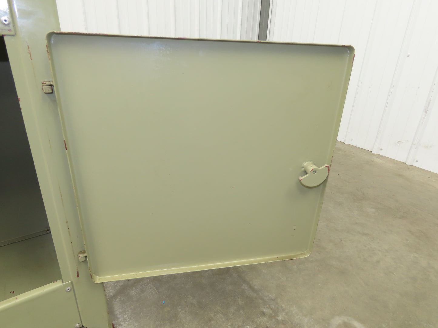 Vintage MCM Olive Green Industrial Metal Cabinet  Side Vents Single Door