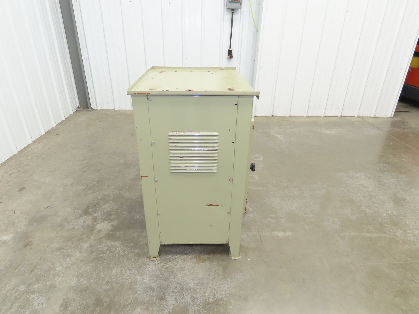Vintage MCM Olive Green Industrial Metal Cabinet  Side Vents Single Door