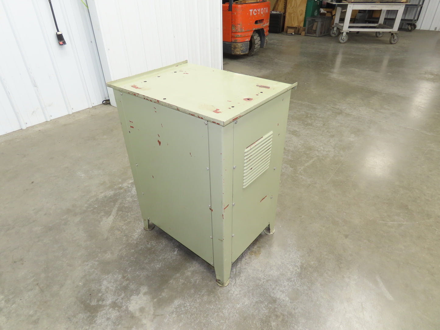Vintage MCM Olive Green Industrial Metal Cabinet  Side Vents Single Door