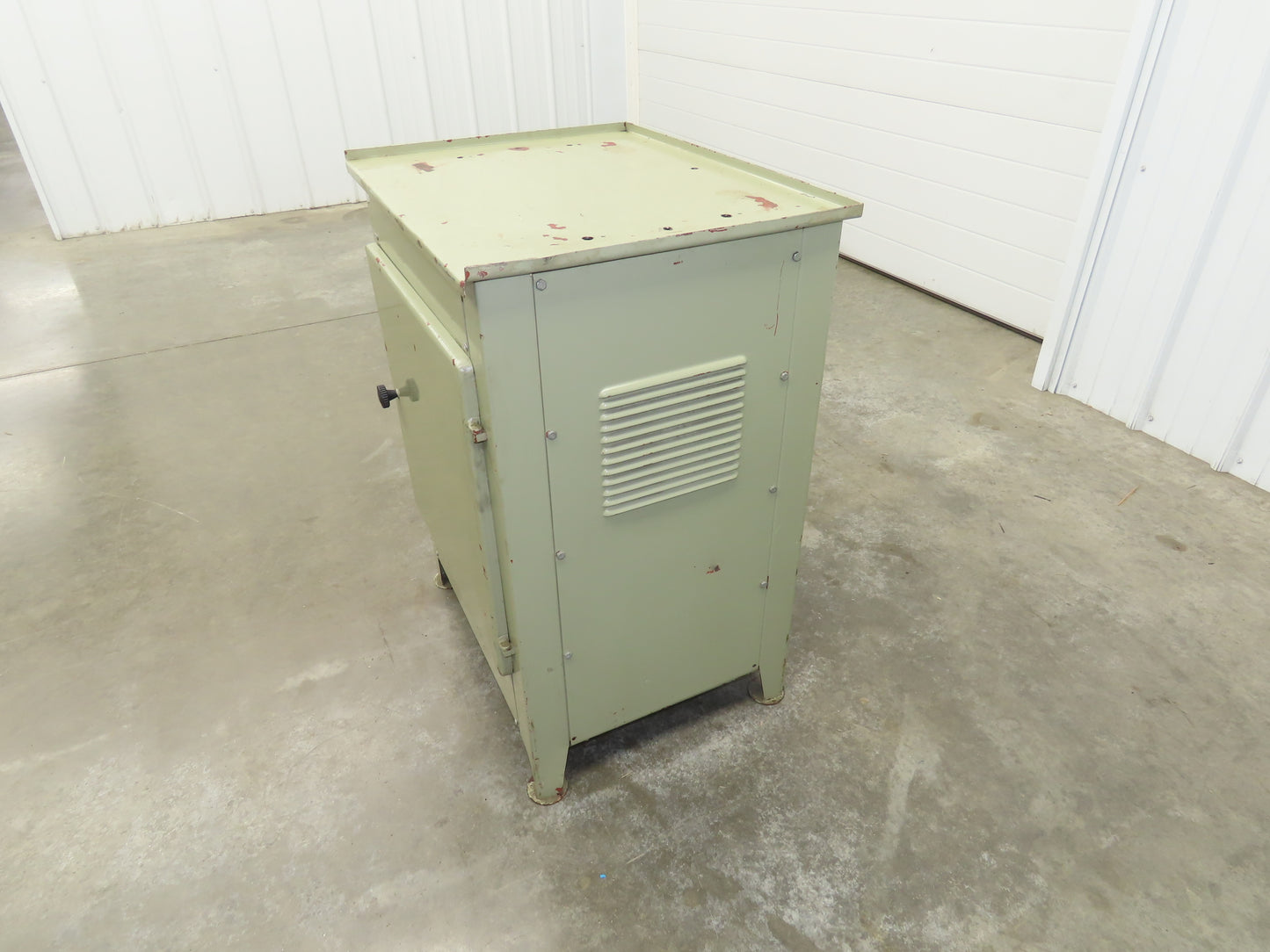 Vintage MCM Olive Green Industrial Metal Cabinet  Side Vents Single Door
