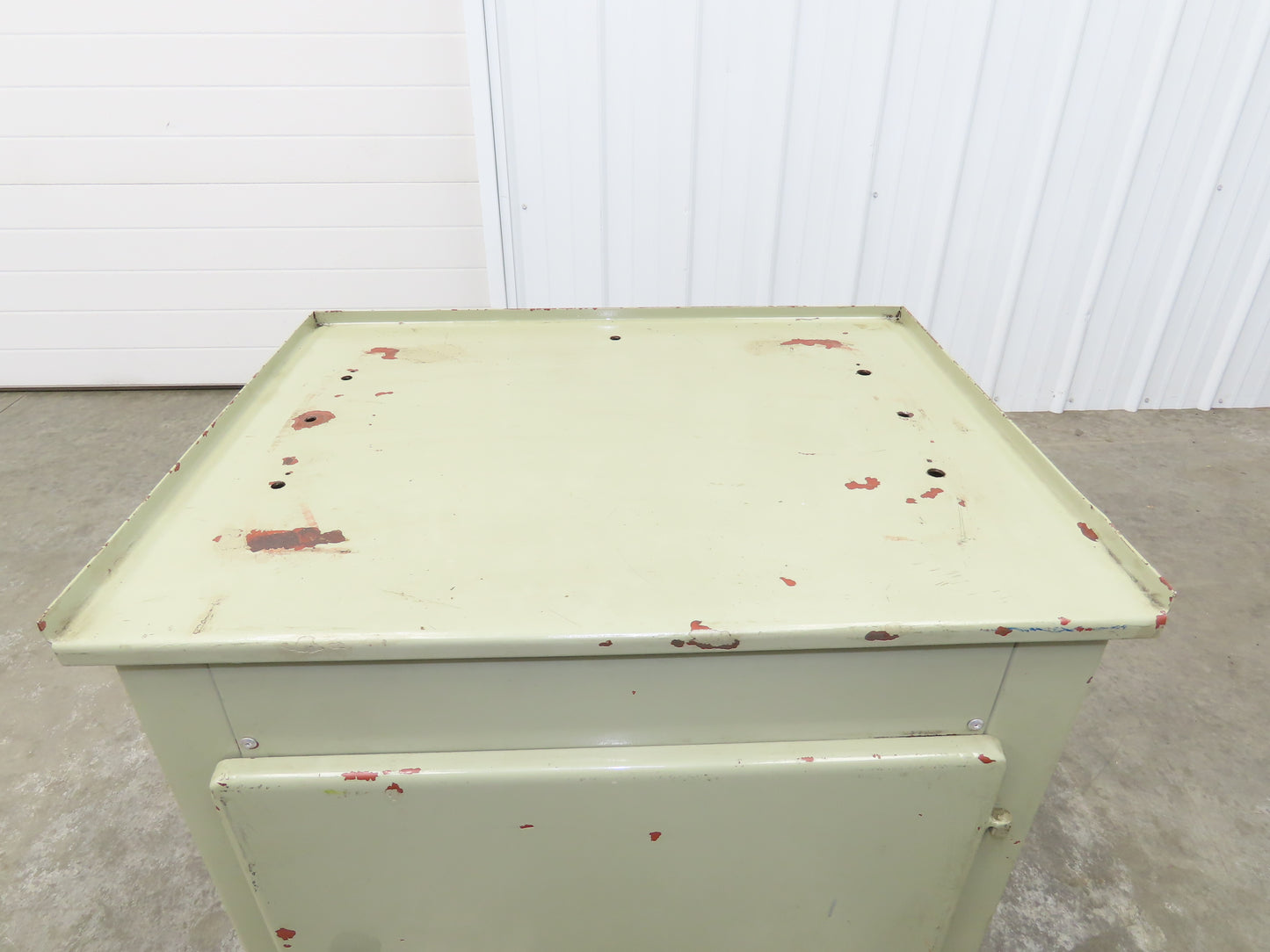 Vintage MCM Olive Green Industrial Metal Cabinet  Side Vents Single Door