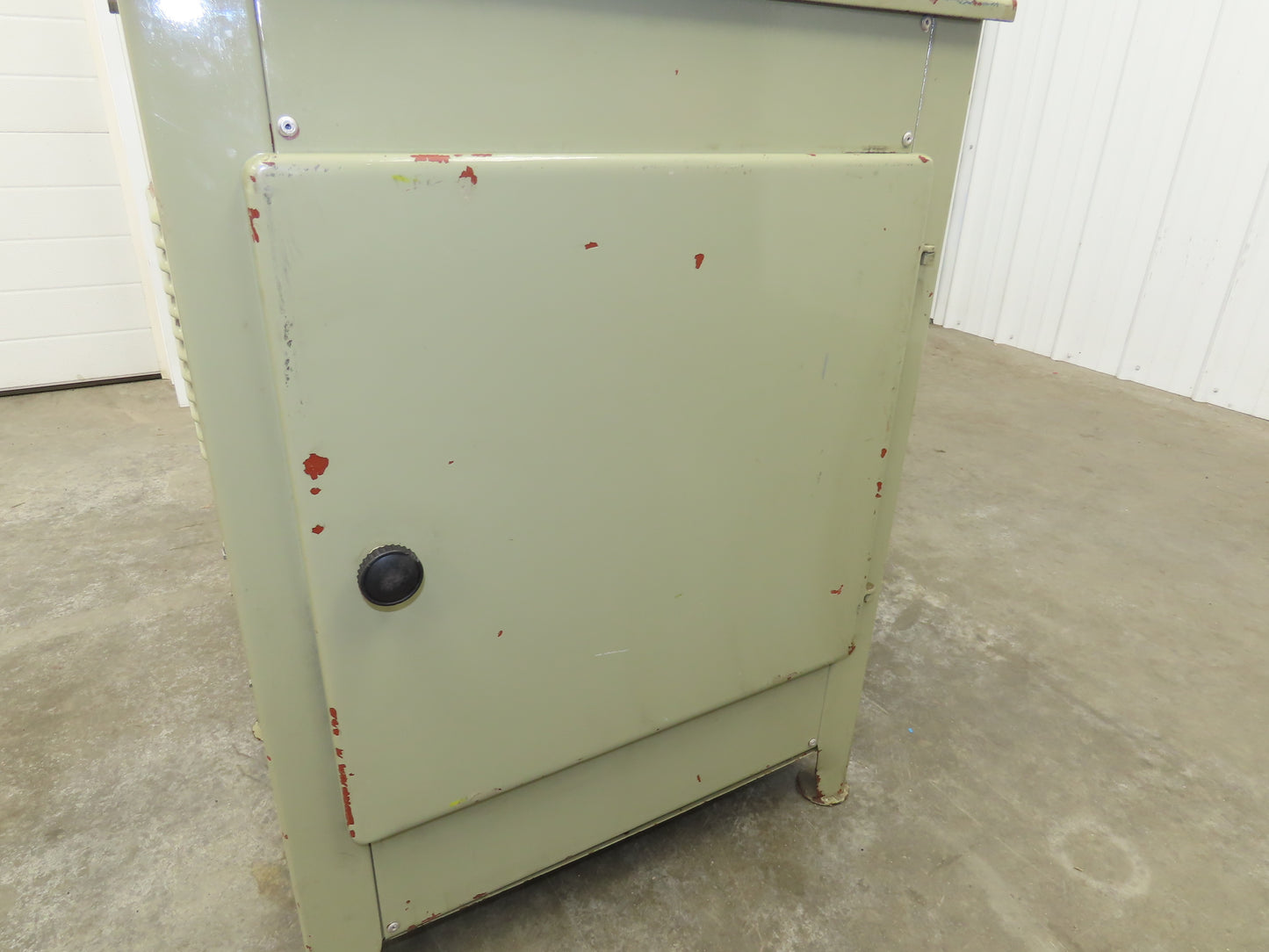 Vintage MCM Olive Green Industrial Metal Cabinet  Side Vents Single Door