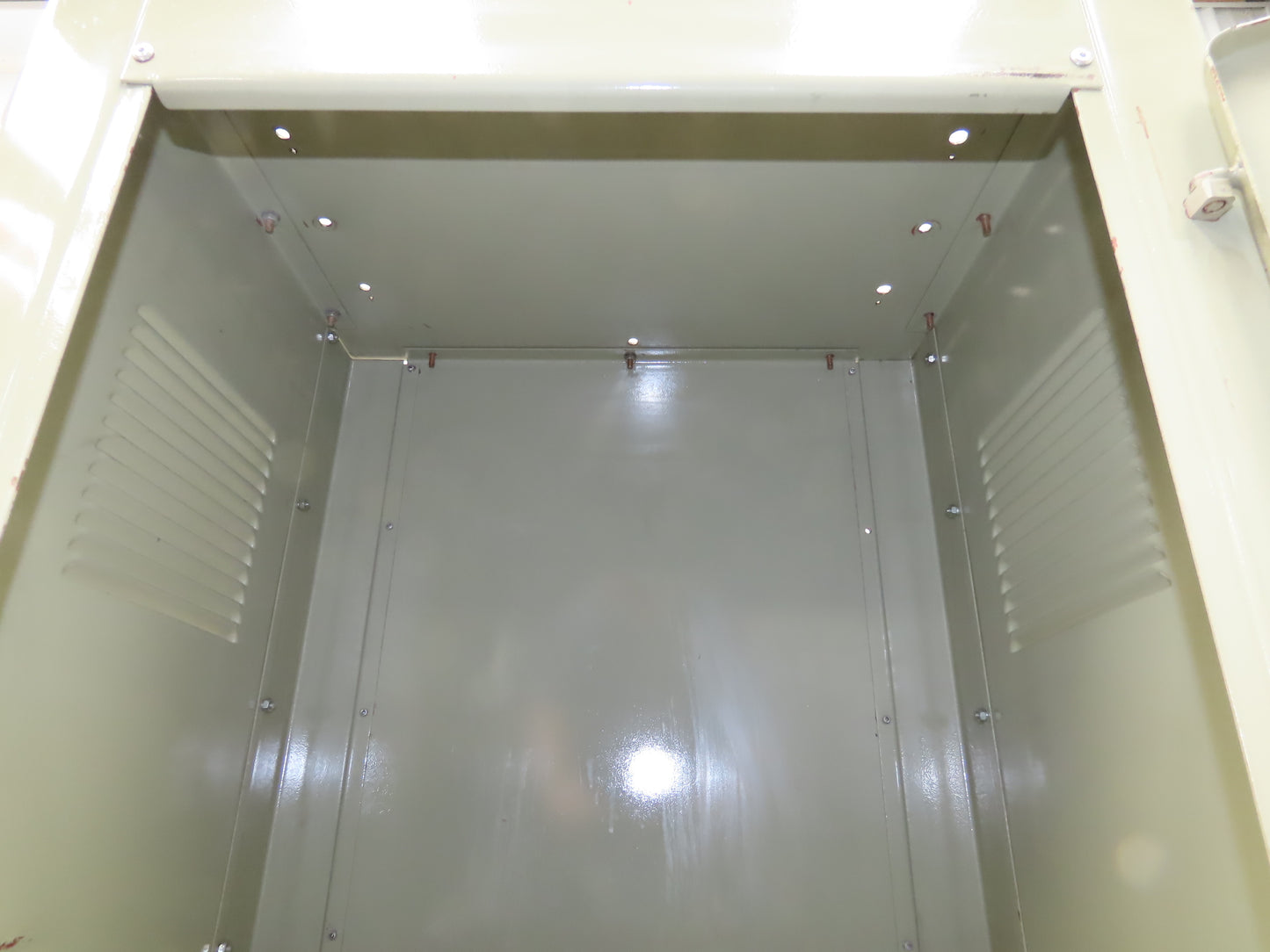 Vintage MCM Olive Green Industrial Metal Cabinet  Side Vents Single Door