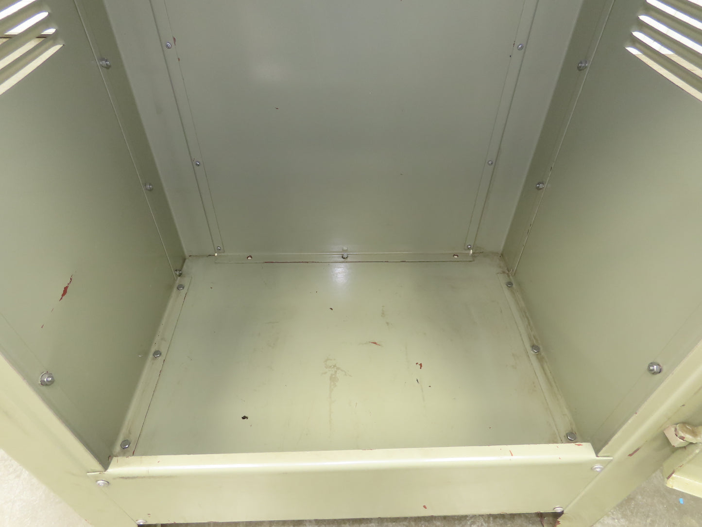 Vintage MCM Olive Green Industrial Metal Cabinet  Side Vents Single Door