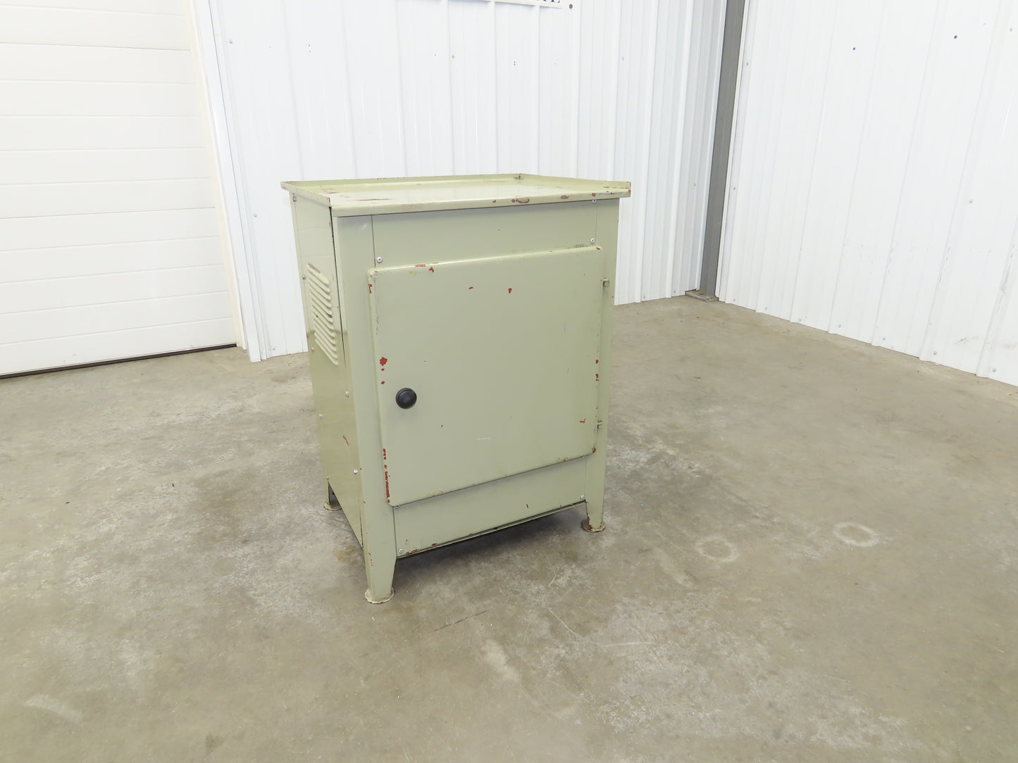 Vintage MCM Olive Green Industrial Metal Cabinet  Side Vents Single Door