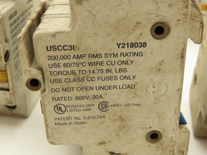 Ferraz Shawmut USCC31I Ultrasafe 3-Pole Class CC Fuse Holder 30A 600V Lot of 8