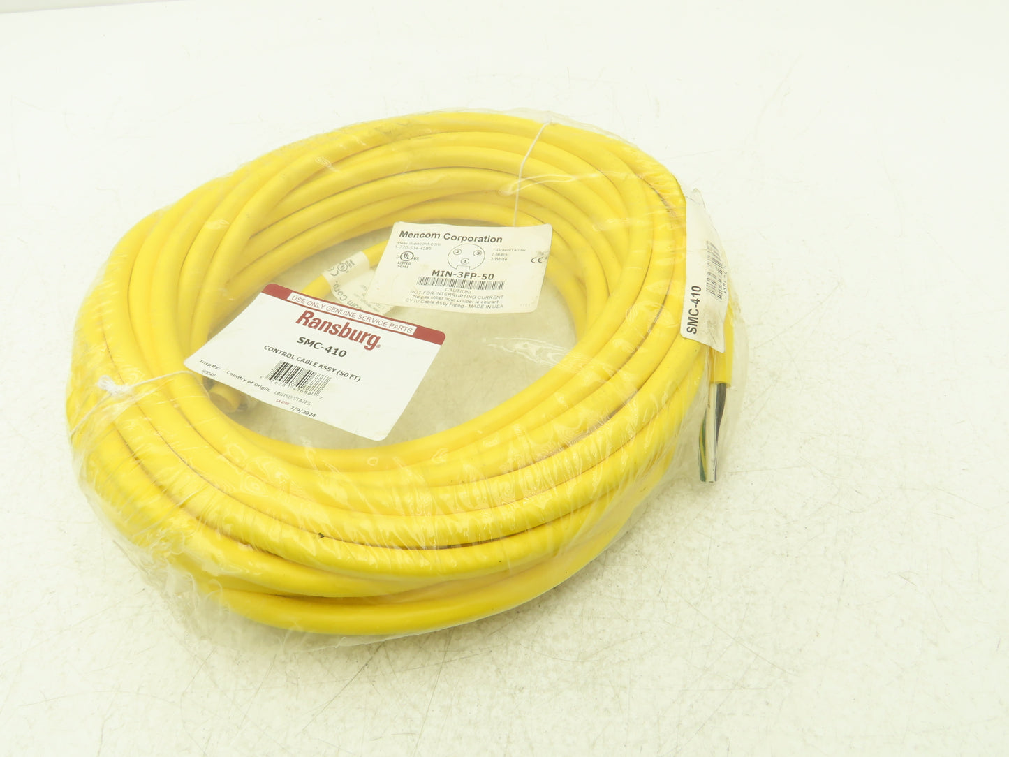 Mencom MIN-3FP-50 MIN Size I Cordset 3-Pole Female Straight Yellow 50' Cable