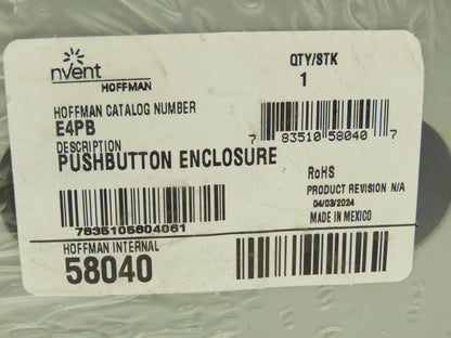 Hoffman E4PB Pushbutton Enclosure 4-Button 10-1/4x4x5"