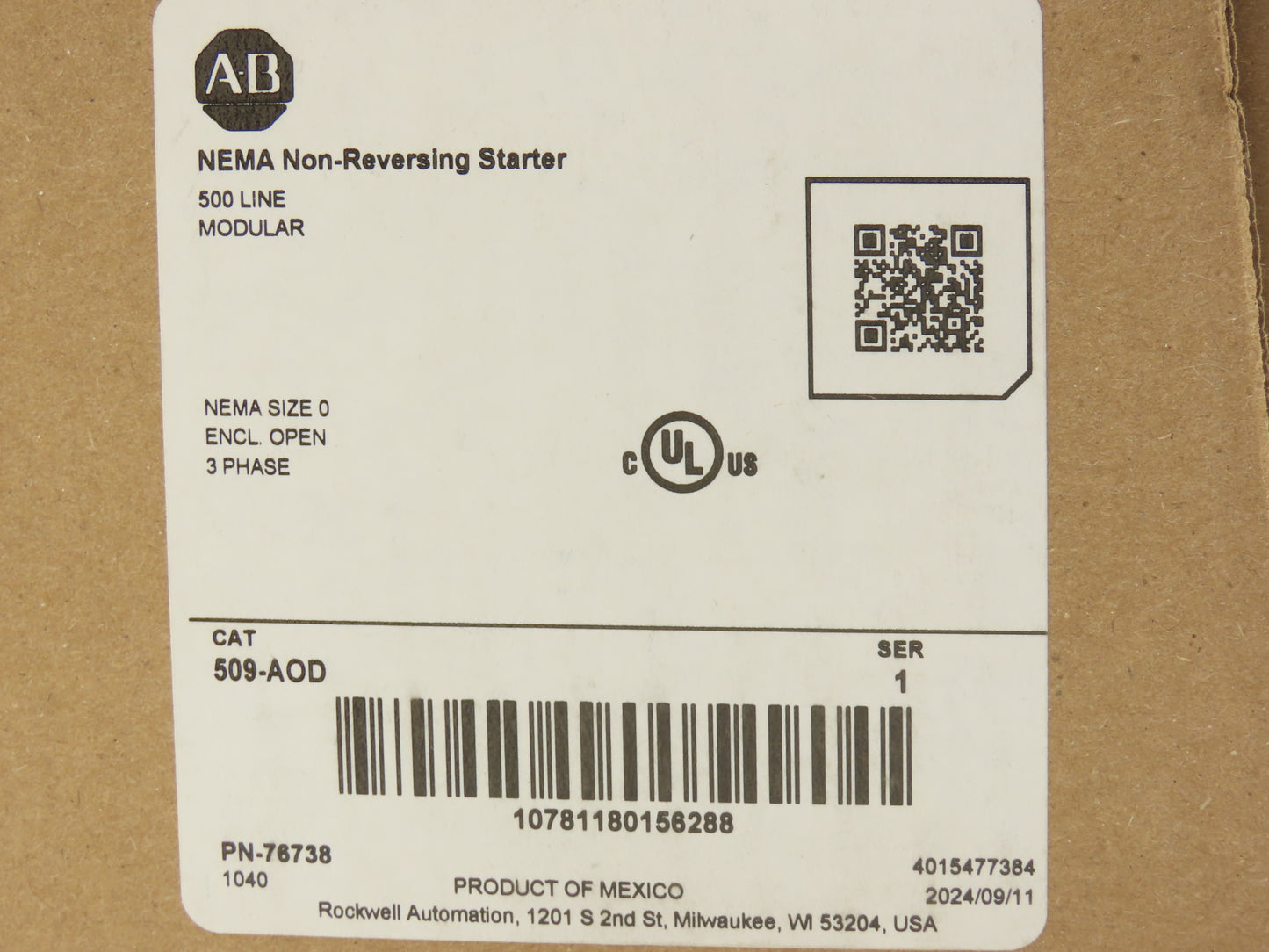 Allen Bradley 500F-AOD930 Size 0 Starter Contactor 575V 3PH 120V Coil w/Overload