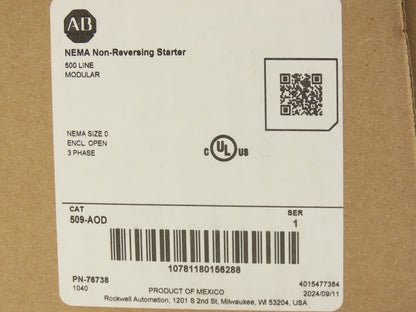 Allen Bradley 500F-AOD930 Size 0 Starter Contactor 575V 3PH 120V Coil w/Overload