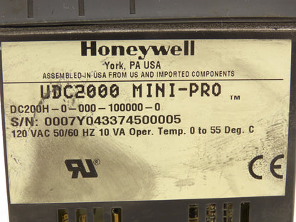 Honeywell UDC2000 Mini-Pro Temperature Controller 120VAC DC200H-0-000-1F000-0