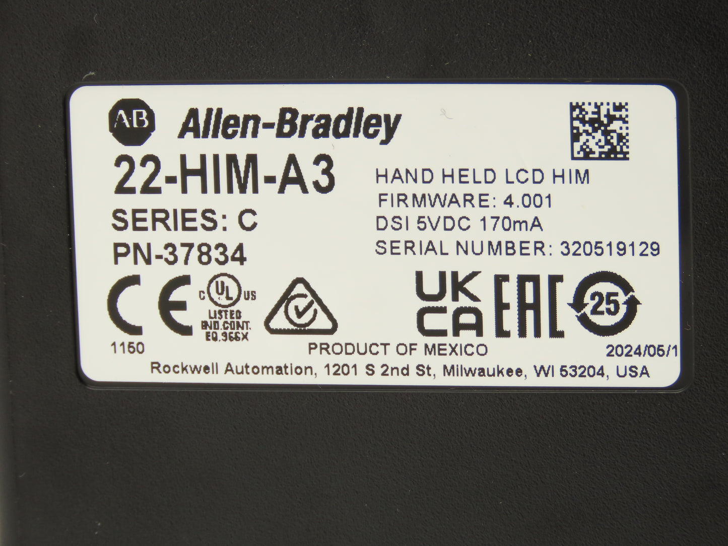 Allen Bradley 22-HIM-A3 Handheld LCD HIM Drive Keypad Control PN-37834