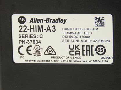 Allen Bradley 22-HIM-A3 Handheld LCD HIM Drive Keypad Control PN-37834