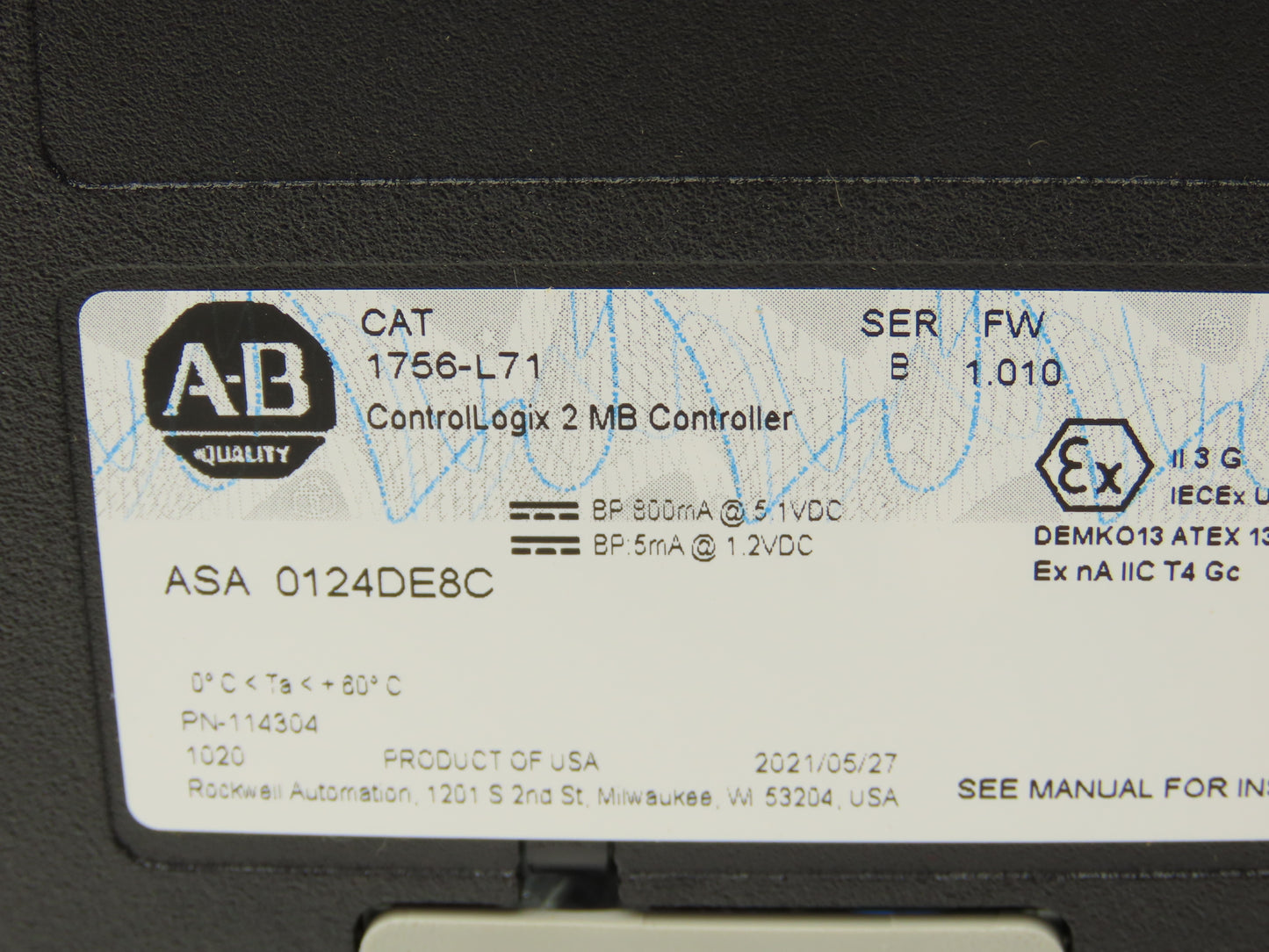 Allen Bradley 1756-L71 ControlLogix 2 MB Controller 5571 Ser B FW 1.010