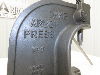 Dake Model No 0 Bench Top Arbor Press 1-1/2 Ton 4.5" Throat 7.75" Stroke