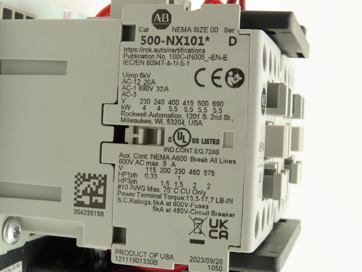 Allen Bradley 505-TOD Size 00 Reversing Starter Contactor 32A 600V 3PH 120V Coil