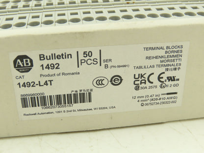 Allen Bradley 1492-L4T Feed-Through Terminal Block Gray 4mm Sq 800V Lot of 50