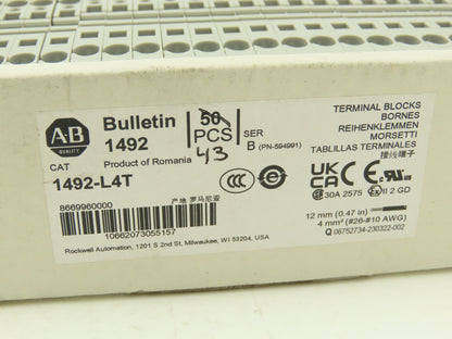 Allen Bradley 1492-L4T Feed-Through Terminal Block Gray 4mm Sq 800V Lot of 43