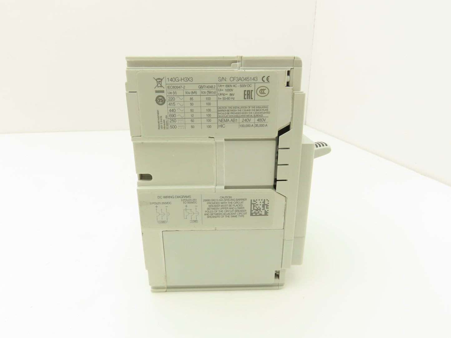 Allen Bradley 140GH3C3C60 60A Circuit Breaker 480V 3PH Molded Case 3 pole Ser. A