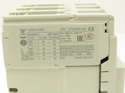 Allen Bradley 140GH3C3C60 60A Circuit Breaker 480V 3PH Molded Case 3 pole Ser. A