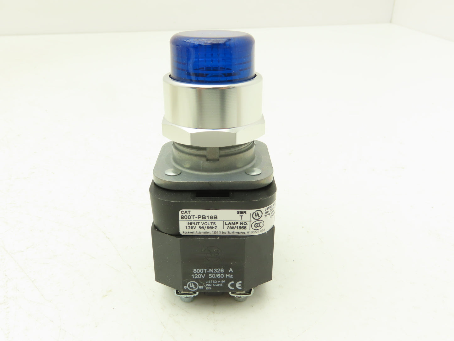 Allen Bradley 800T-PB16B Illuminated Push Button Momentary Blue 120VAC 30mm