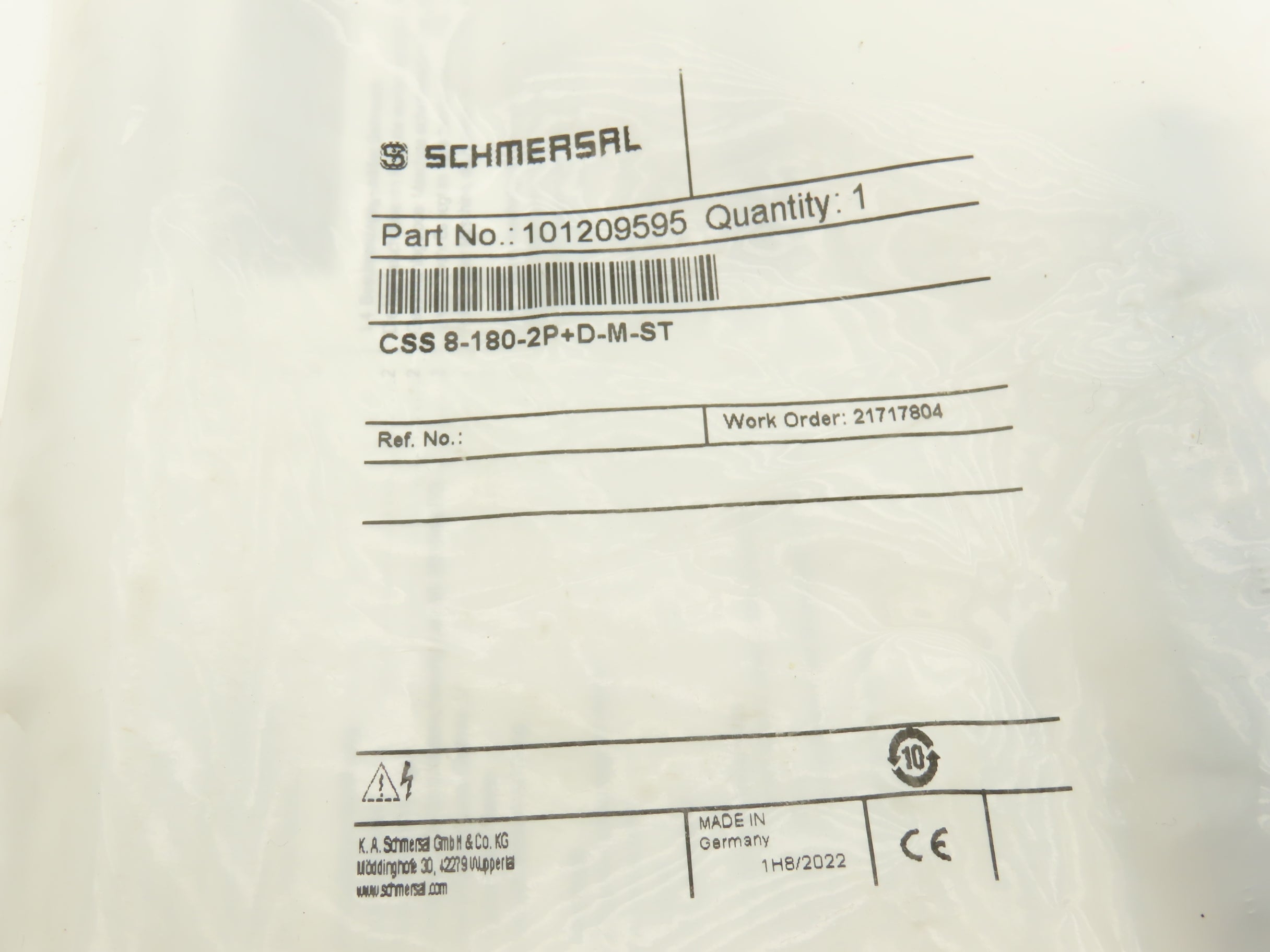 Schmersal CSS 8-180-2P+D-M-ST Electronic Safety Proximity Sensor 10120 ...