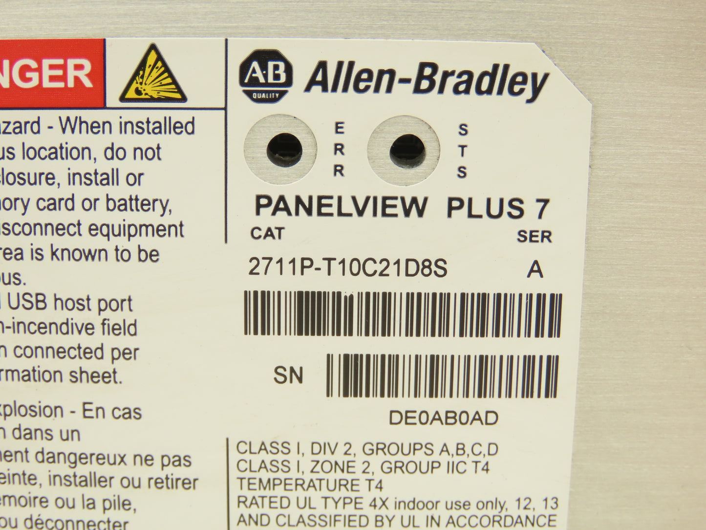 Allen Bradley 2711P-T10C21D8S PanelView Plus 7 HMI 10.4" Touch Screen Series A