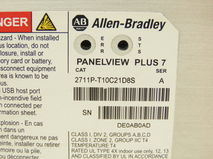 Allen Bradley 2711P-T10C21D8S PanelView Plus 7 HMI 10.4" Touch Screen Series A