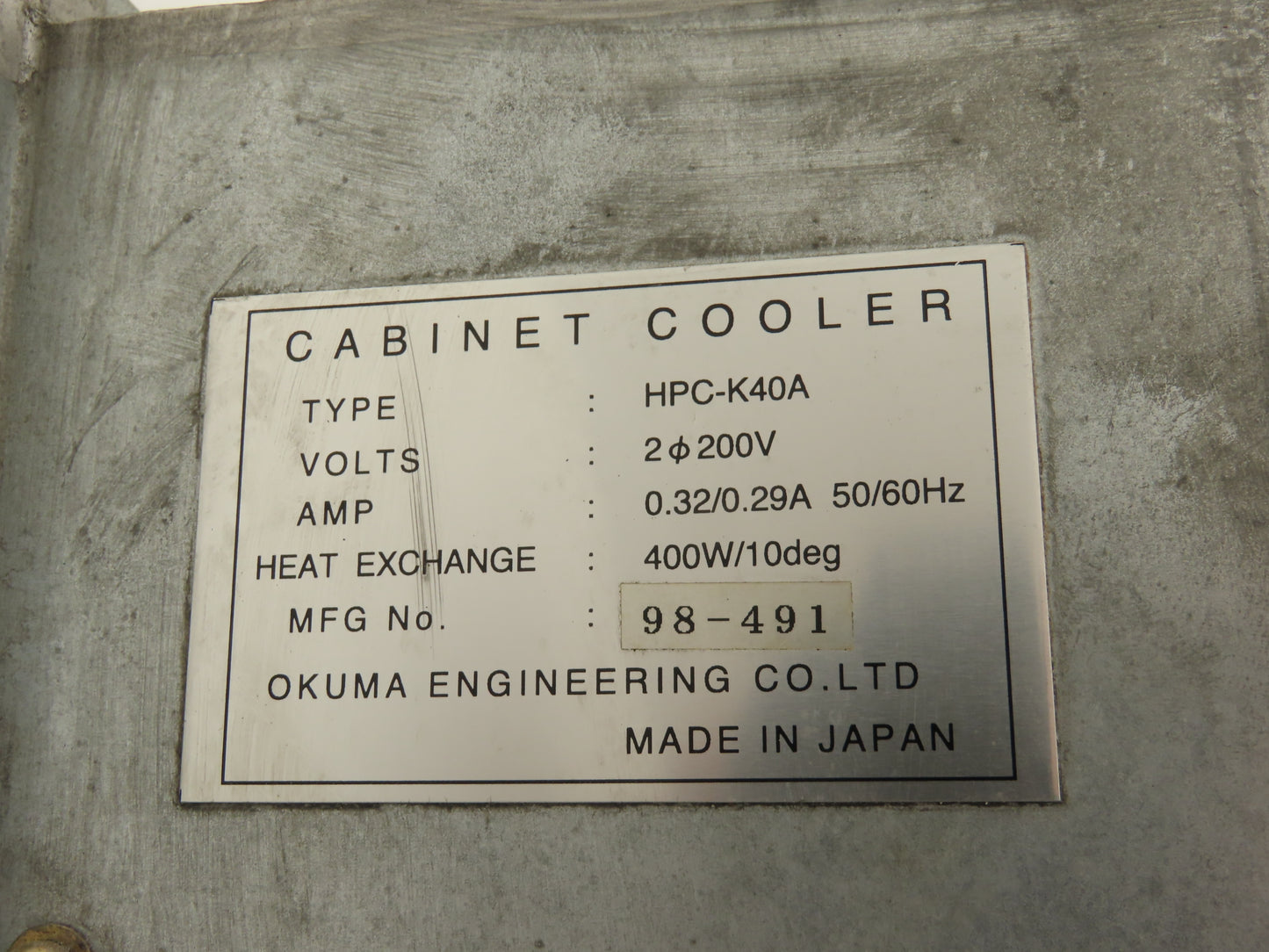 Okuma HPC-K40A Heat Exchanger Enclosure Cabinet Cooler Fan 400W 200V