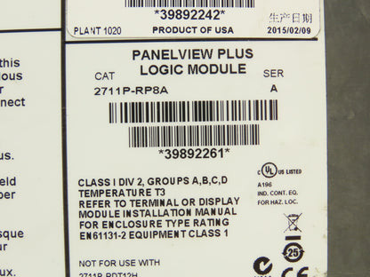 Allen Bradley 2711P-RP8A Panelview Plus  Touch Panel Logic Module Series A
