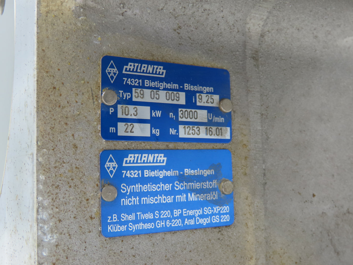 Atlanta 59 05 009 Servo Worm Gearbox 9.25:1 Reducer 10.3kw 324rpm Hollow Shaft