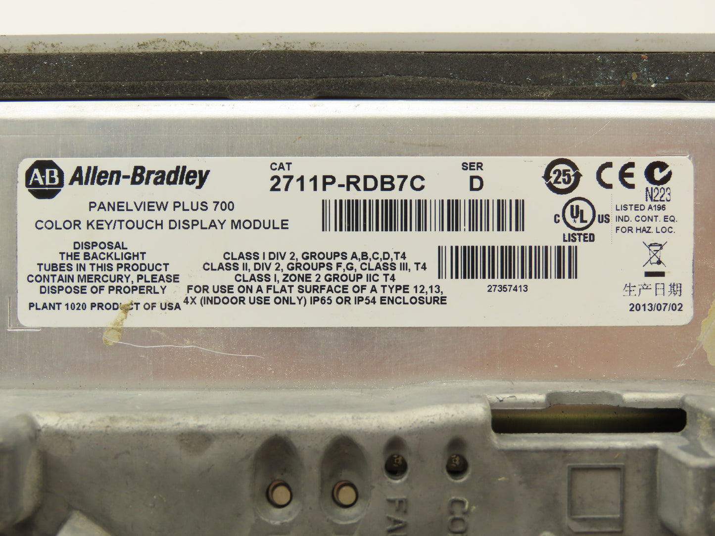 Allen Bradley 2711P-B7C4A8 PanelView Plus 700 Operator Interface Parts/Repair