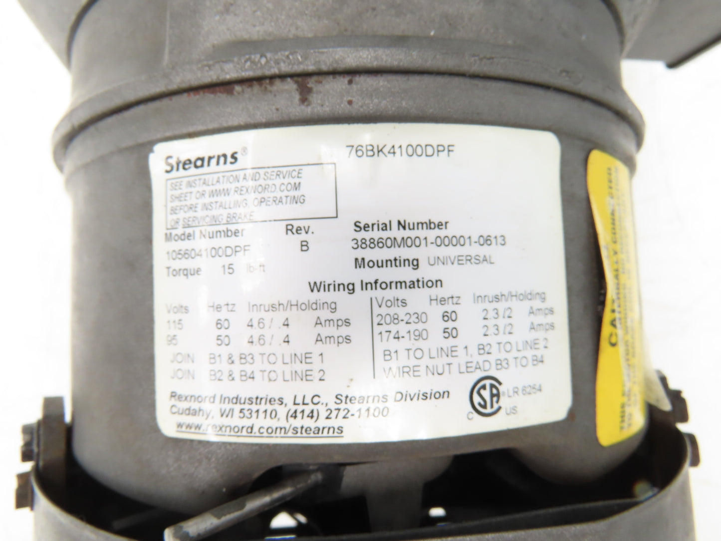 Baldor CBM3611T Brake Motor 3Hp 1750rpm 230/460V 3PH 182TC Stearns 105604100DPF