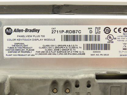 Allen Bradley 2711P-B7C4D8 HMI PanelView Plus 700 Operator Interface 24VDC