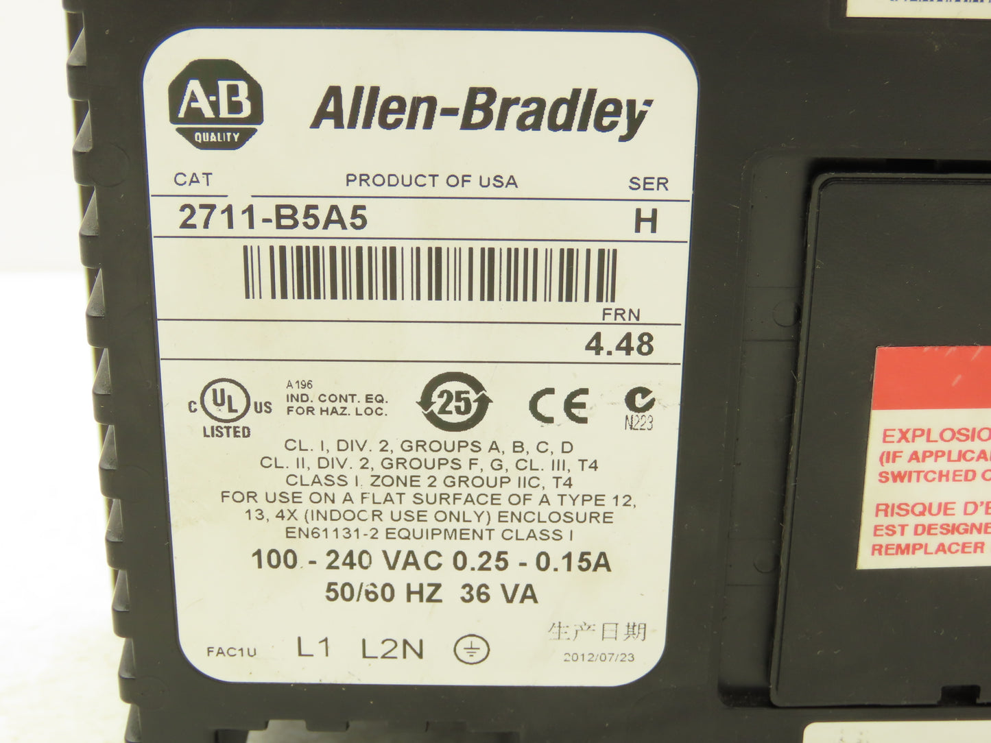 Allen Bradley 2711-B5A5 PanelView 550 HMI Control Panel Ser H FRN 4.48 100-240V